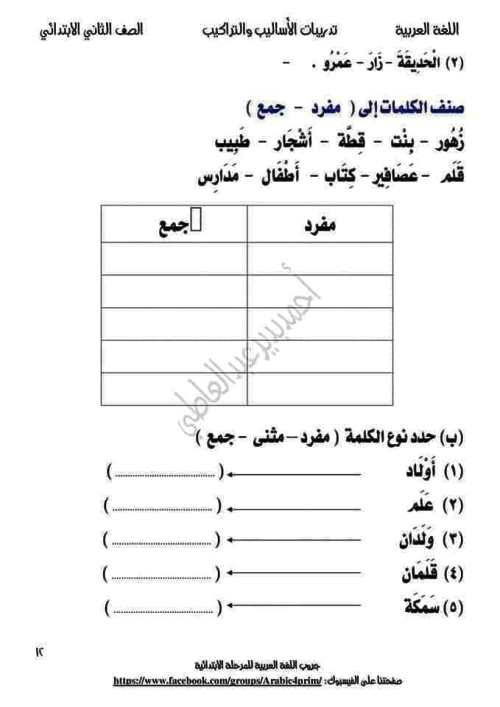 مدرس دوت كوم تدريبات فى الاساليب والتراكيب فى النحو(الجزء الاول) للصف الثاني الابتدائي الترم الاول أ/ احمد بدير عبدالعاطي