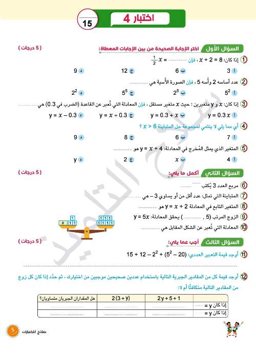 مدرس اول نماذج إختبارات لمقرر شهر نوفمبر فى الرياضيات (الجزء الاول ) الصف السادس الإبتدائي الترم الاول أ/ اسلام شاكر 