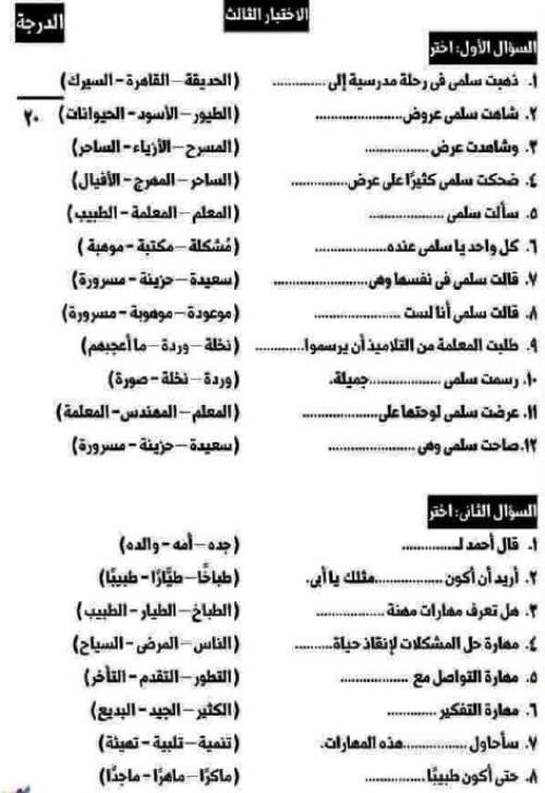 مدرس اول مراجعة شهر نوڤمـبر فى اللغة العربية الصف الثالث الابتدائى الترم الاول 