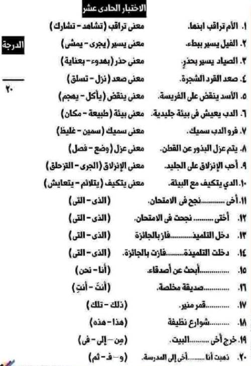 مدرس اول مراجعة شهر نوڤمـبر فى اللغة العربية الصف الثالث الابتدائى الترم الاول 