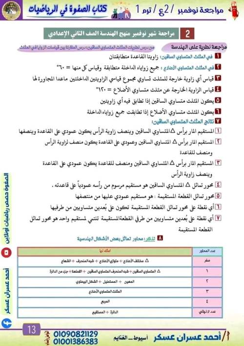 مدرس دوت كوم مراجعة شهر نوفمبر في مادة الرياضيات الصف الثاني الاعدادي أ/ احمد عسران عسكر