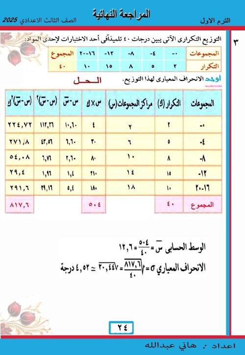 مدرس دوت كوم مراجعه نهائيه في الرياضيات الصف الثالث الاعدادي الترم الاول أ/ هاني عبد الله