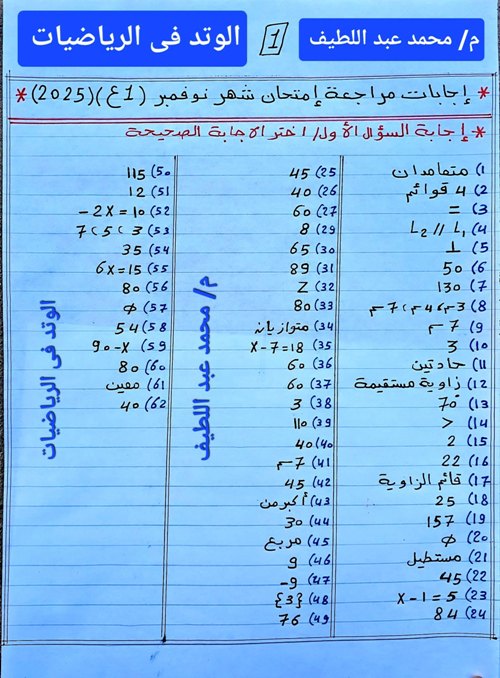 مدرس اول مراجعه في الرياضيات الصف الاول الاعدادي الترم الاول  أ/ محمد عبد اللطيف