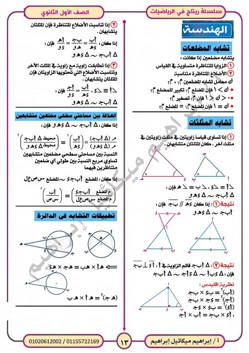 مدرس اول المراجعة النهائية فى الرياضيات (الجزء الاول) للصف الاول الثانوي الترم الاول أ/ ابراهيم ميكائيل ابراهيم 