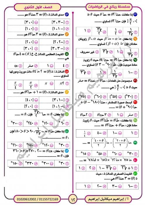 مدرس اول المراجعة النهائية فى الرياضيات (الجزء الاول) للصف الاول الثانوي الترم الاول أ/ ابراهيم ميكائيل ابراهيم 