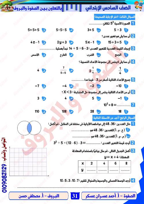 مدرس دوت كوم مراجعه في الرياضيات الصف الرابع الابتدائي الترم الاول أ/ احمد عسران عسكر