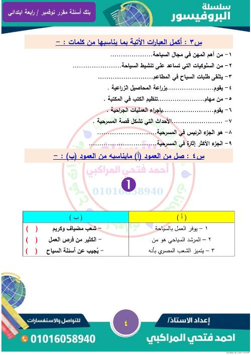 مدرس دوت كوم مذكره لمقرر شهر نوفمبر لمادة المهارات المهنية  للصف الرابع الابتدائي أ/ مدحت محمد نجيب