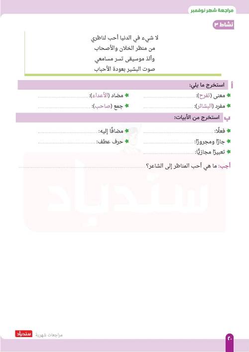 مدرس اول مراجعة اختبار نوفمبر في اللغة العربية الصف السادس الابتدائي 