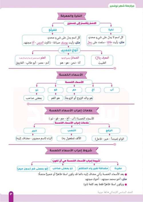 مدرس اول مراجعة اختبار نوفمبر في اللغة العربية الصف السادس الابتدائي 