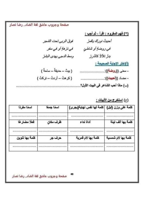 مدرس اول تدريبات لغوية و نحوية فى اللغة العربية للصف الثالث الابتدائي الترم الاول أ/ رضا نصار