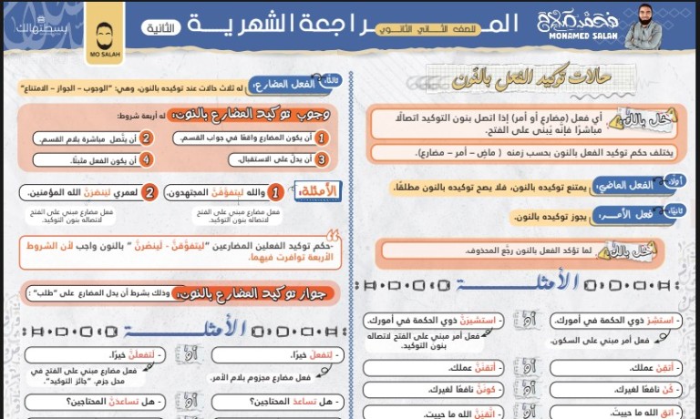 مدرس اون لاين دوت كوم مراجعة  فى اللغة العربية منهج نوفمبر للصف الثانى الثانوى الترم الاول أ/ محمد صلاح مدرس دوت كوم