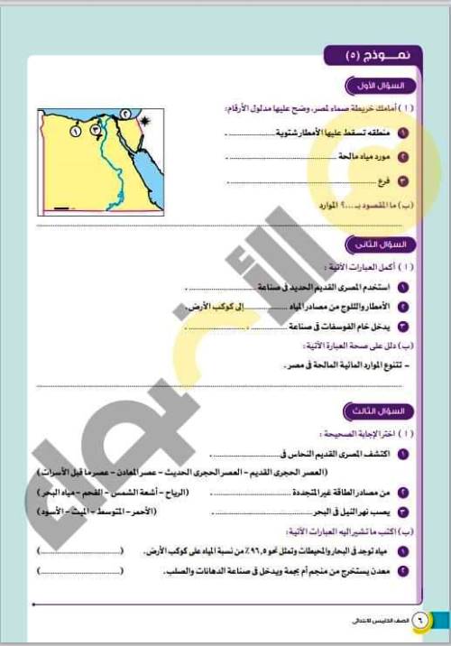 مدرس اول نماذج استرشادية لشهر نوفمبر فى مادة الدراسات الاجتماعية الصف الخامس الابتدائى الترم الاول أ/ اسماء بركات النجار 