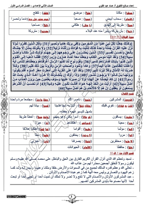 مدرس دوت كوم مذكرة تربية دينية إسلامية للصف الثاني الإعدادي الترم الاول أ/ عماد عبد القوى