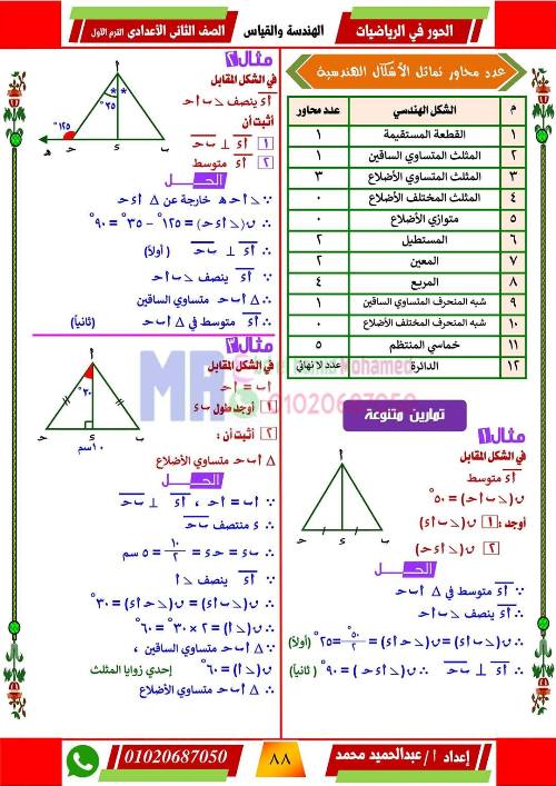 مدرس دوت كوم مراجعه في الهندسه الصف الثاني الاعدادي الترم الاول ( الجزء التاني ) أ/ عبد الحميد محمد