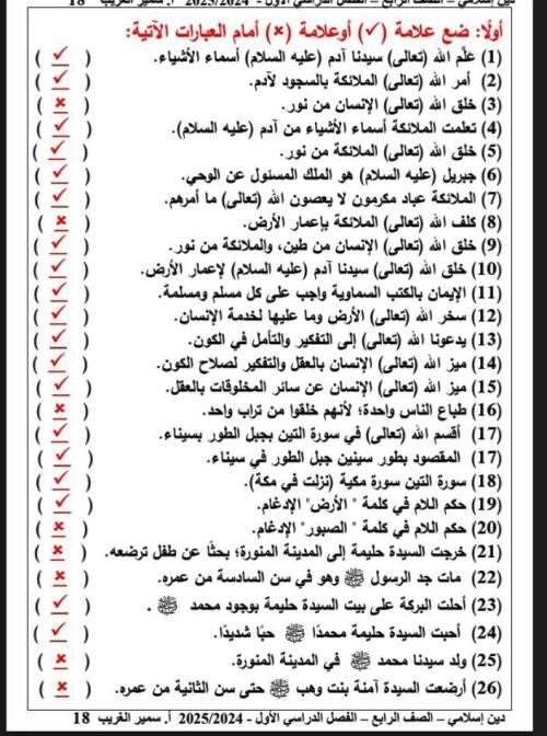 مدرس دوت كوم مراجعة فى مادة التربية الدينية الاسلامية الصف الرابع الابتدائى الترم الاول أ/ سمير الغريب