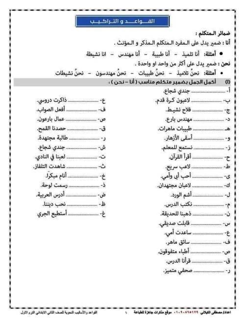 مدرس دوت كوم القواعد والأساليب النحوية للصف الثاني الابتدائي الترم الأول أ/ مصطفى الكيلانى 