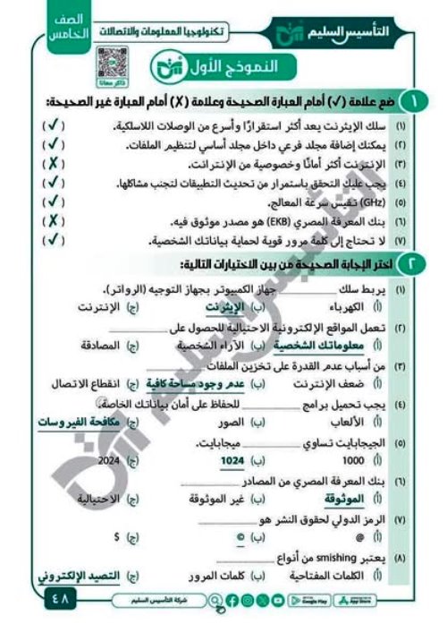 مدرس دوت كوم المراجعة النهائية في مادة تكنولوجيا المعلومات الصف الخامس الابتدائى الترم الاول 