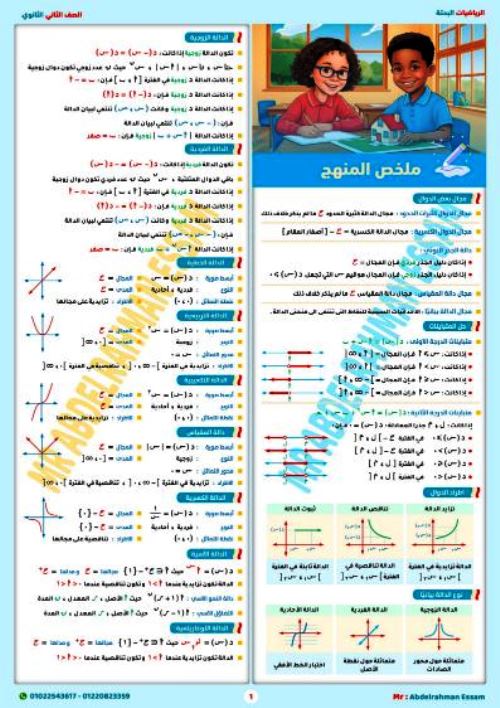 مذكرتى المراجعة النهائية فى الرياضيات الصف الثانى الثانوى الترم الاول أ/ عبد الرحمن عصام 