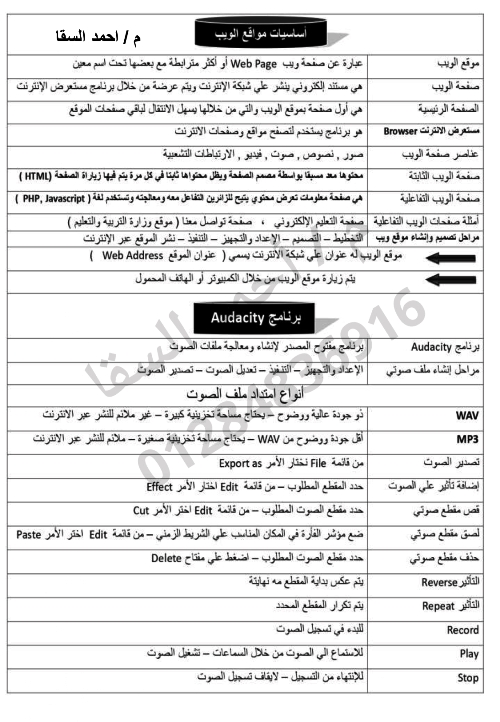 معلم خبير ملخص المراجعه النهائية فى الحاسب الالى الصف الثاني الاعدادي الترم الاول أ/ احمد السقا