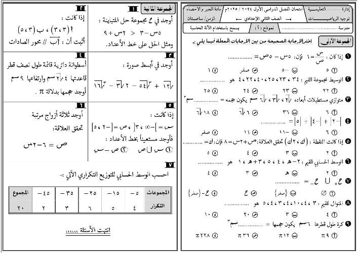 مذكرتى مراجعه في الجبر الصف الثاني الاعدادي الترم الاول 