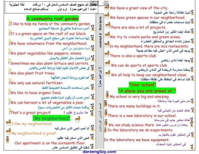 مذكرتى مراجعه في اللغه الانجليزيه الصف السادس الابتدائي الترم الاول 