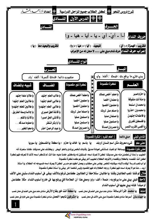 مذكرتى خلاصة الخلاصه في النحو للصف الثالث الاعدادي الترم الاول 