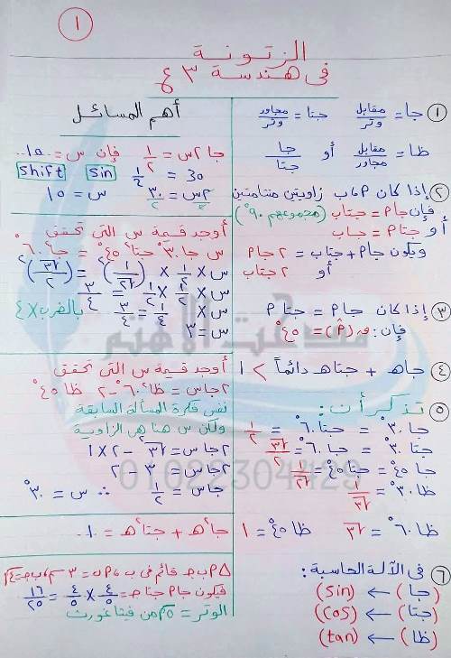 مذكرتى مراجعة فى الهندسة الصف الثالث الاعدادى الترم الاول أ/  مدحت الاهتم