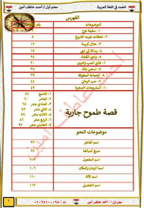 مذكرتى مذكرة اللغة العربية للصف الثالث الإعدادي الترم الثانى أ/ احمد عاطف امين 