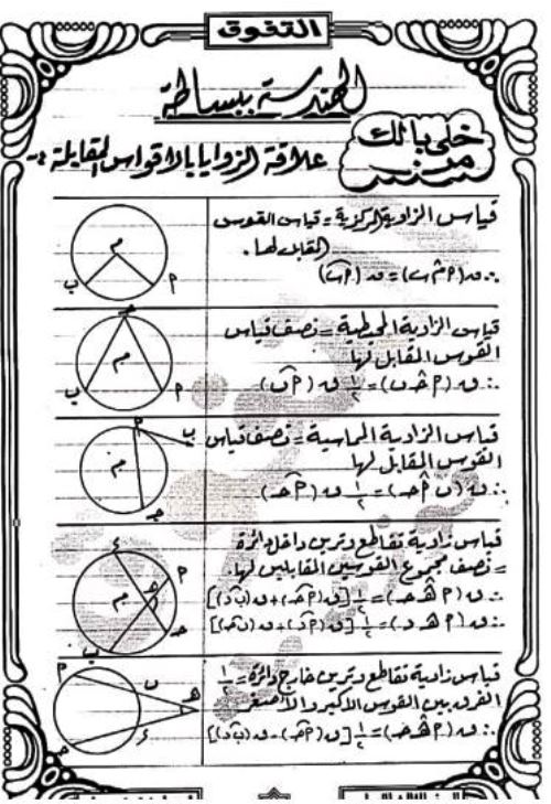 مذكرتى ملخص فى الهندسة الصف الثالث الاعدادى الترم الثانى أ/ طه فوزى 