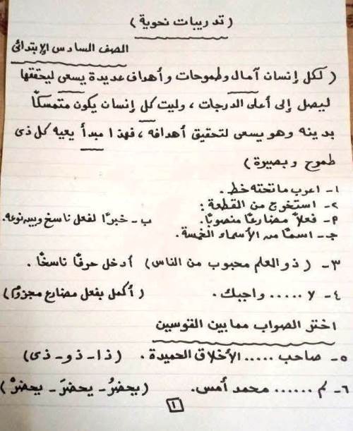 مذكرتى شرح تدريبات نحوية فى اللغة العربية الصف السادس الابتدائي الترم الثانى أ/ هشام حبيش