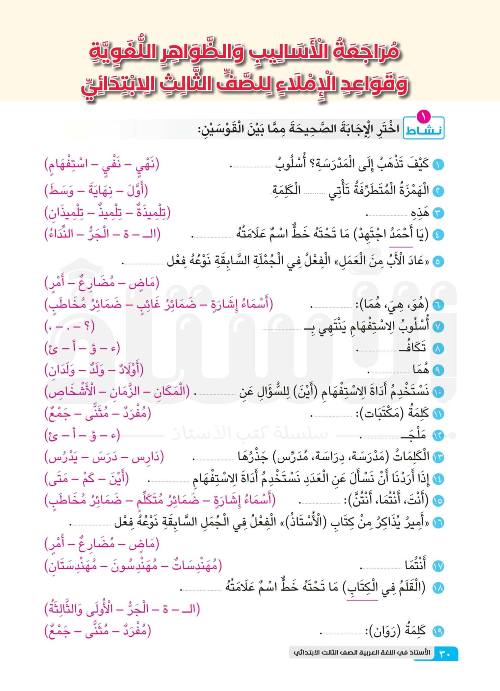 معلم خبير مراجعة نهائية في اللغه العربيه الصف الثالث الابتدائي الترم التاني